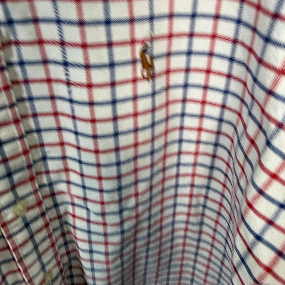 Ralph Lauren Ruffle Collar Tattersall Check American Flag Patch Shirt Womens L - Picture 4 of 10